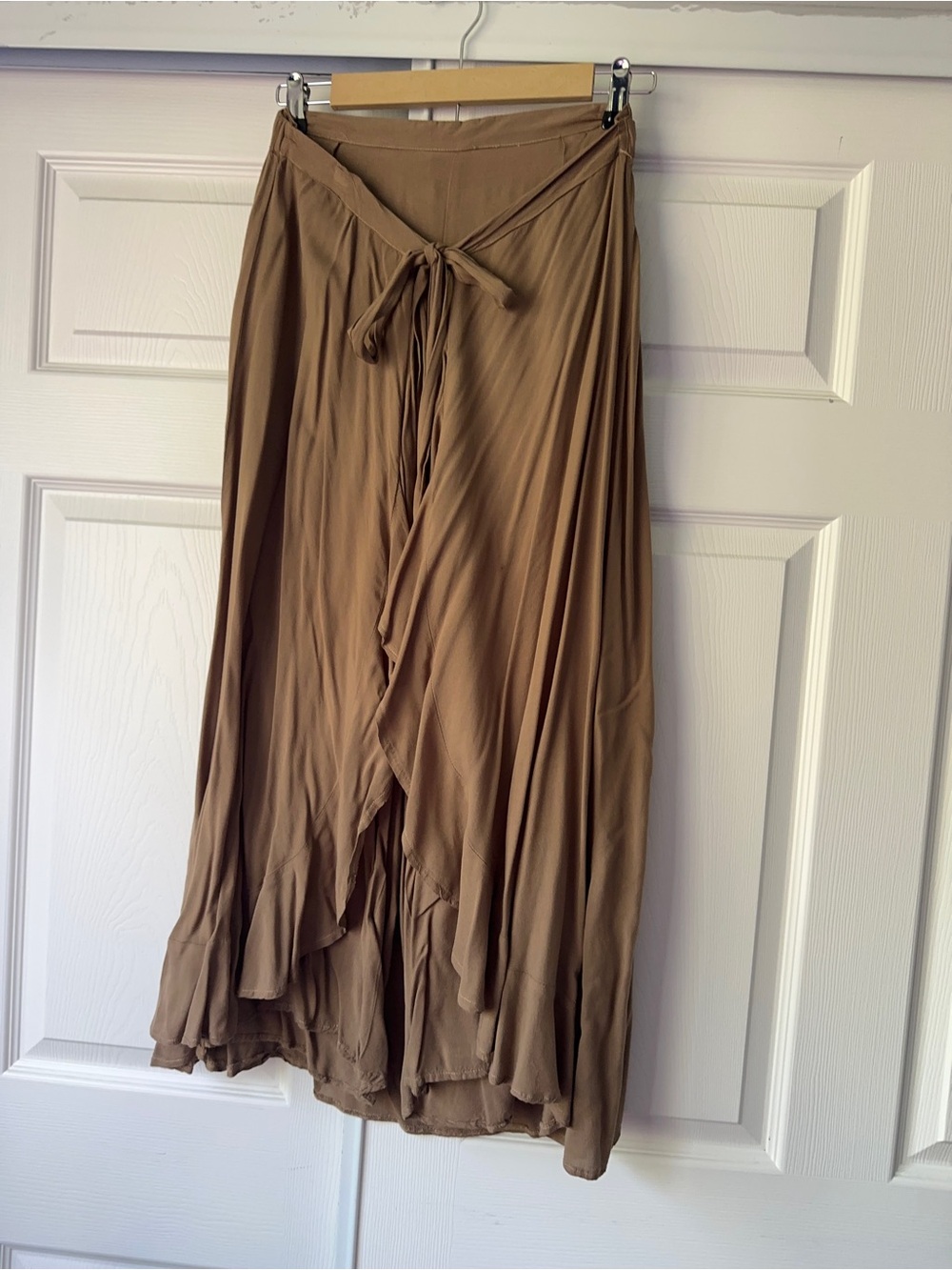 FAVLUX Brown Tie-Waist Ruffle Maxi Skirt